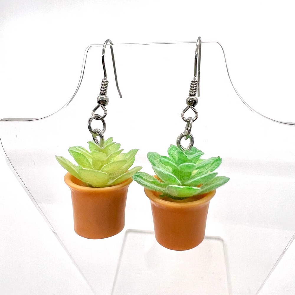 Succulent Earrings - Cactus Earrings - Potted Plant Earrings - Gardener Earrings